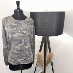 Express One Eleven Camo Army Studded Bling Sweatshirt